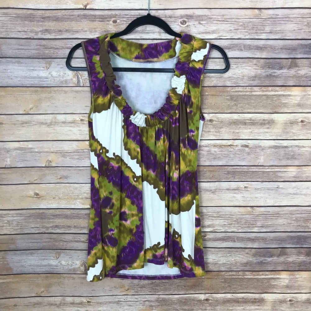 Gender Bias Top Womens S Green Purple Scoop Neck Knit Blouse Sleeveless Tank